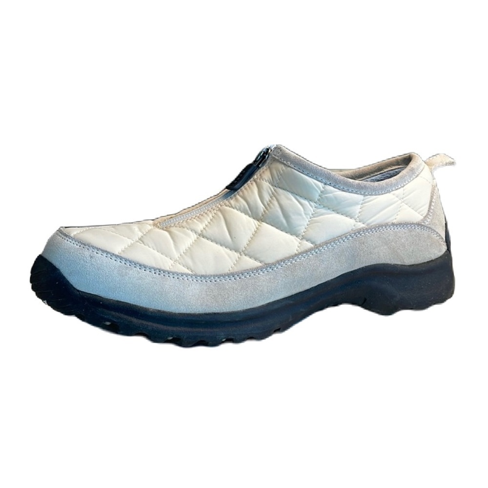 Sz10 Lands’ End Quilted zip up hiking shoes in a cream/tan colour VGUC